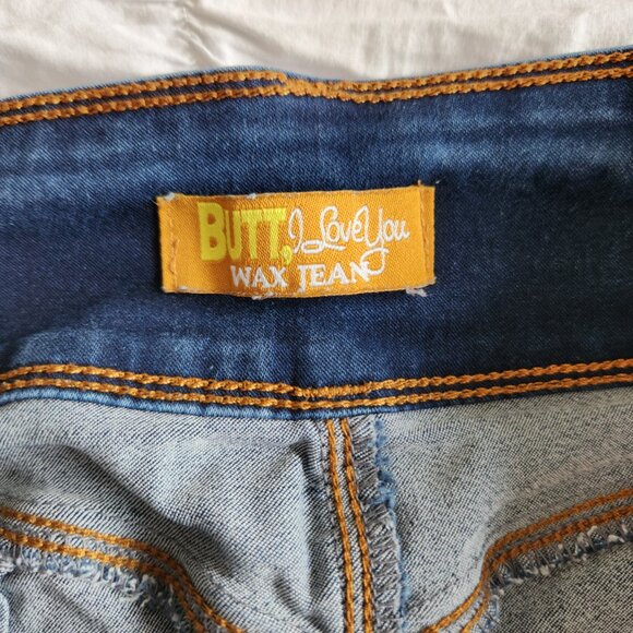 Butt, I Love You Wax Jean Size M Dark Denim Rolled Cuff Mid-Rise Shorts STRETCH - Picture 2 of 10